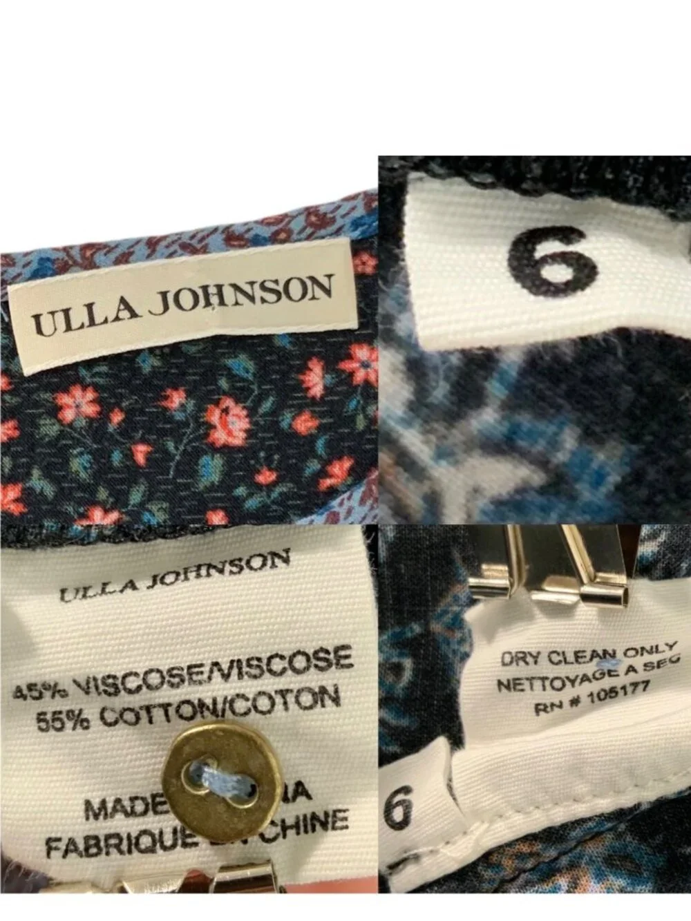 Ulla Johnson Stella Pintucked Top Blouse 6 Floral Puff Short Sleeve